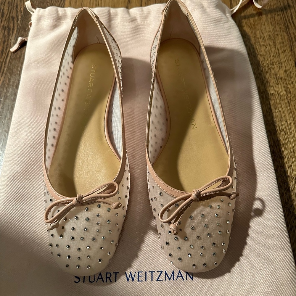 Stuart Weitzman Arabella crystal mesh ballerina Flat